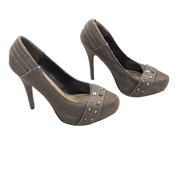 Quipid Tweed Like Pointed Toe Platform Stiletto High Herms with Metal Accent 8:5 - Picture 5 of 9